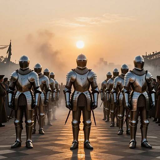 Armored Procession Under Golden Sun
