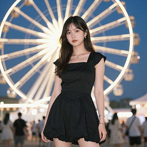 Elegant Woman with Ferris Wheel Glow