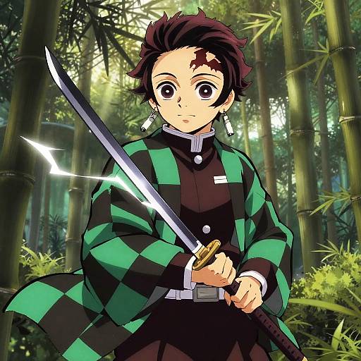 Young Demon Slayer in Bamboo Forest