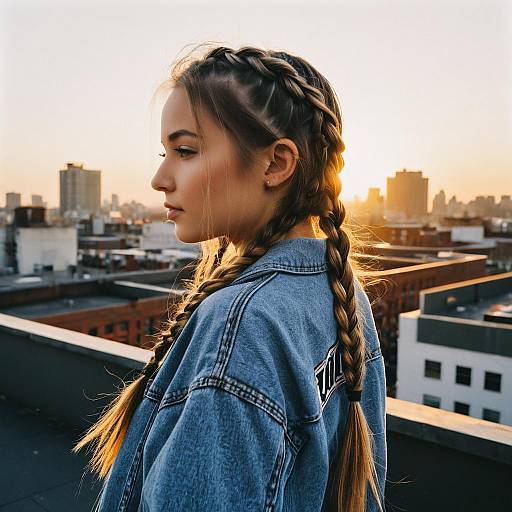 Teenage Girl with Half-Up Braids on Urban Rooftop