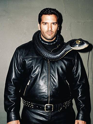 Man with Large Black Snake