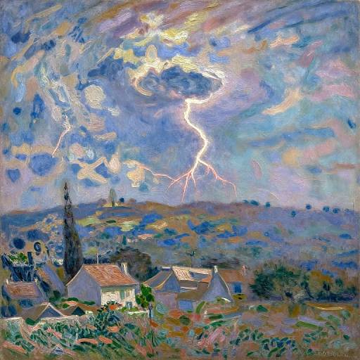 Monet-Style Digital Thunderstorm Village