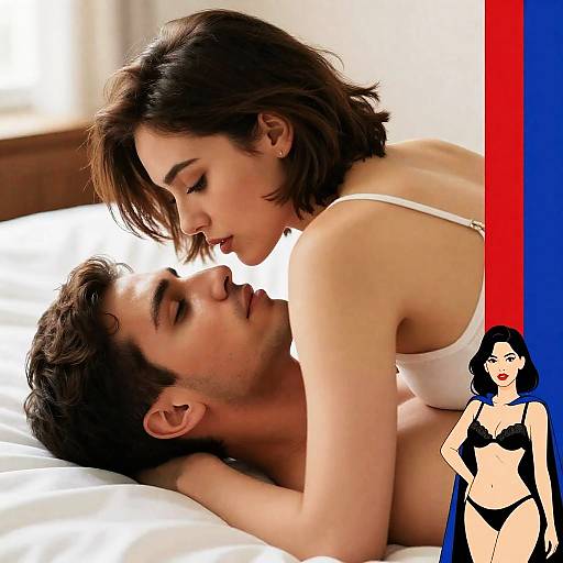 Passionate Bedroom Moment with Artistic Flair