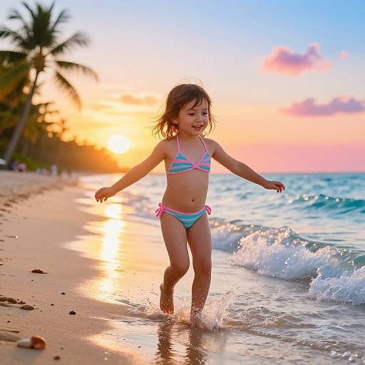 Joyful Girl Playing on Sunny Beach