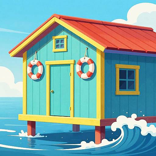 Colorful Cartoon Boathouse Illustration