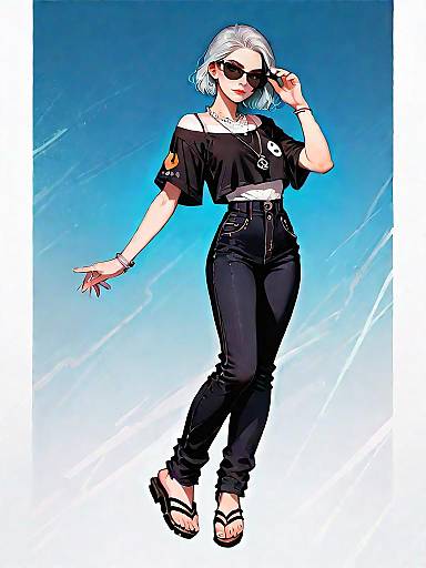 Stylish Woman in Black Outfit with Sunglasses