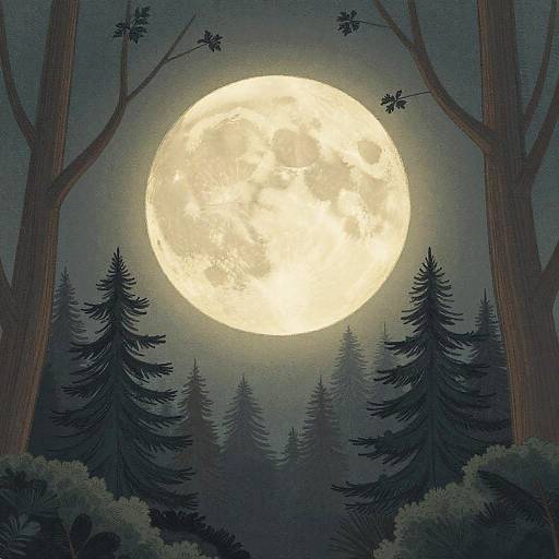 Retro Moonlit Forest Illustration