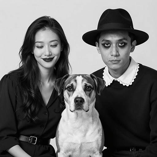 Monochrome Portrait of Couples and Dog