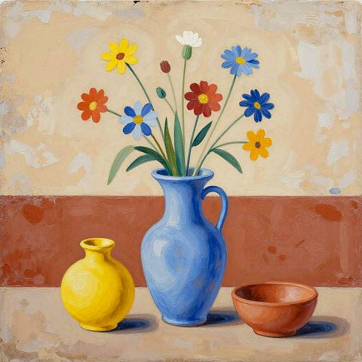 Still Life Fresco with Wildflowers and Pottery
