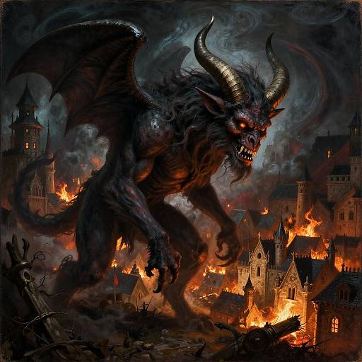 Ominous Medieval Demon Amidst Flames