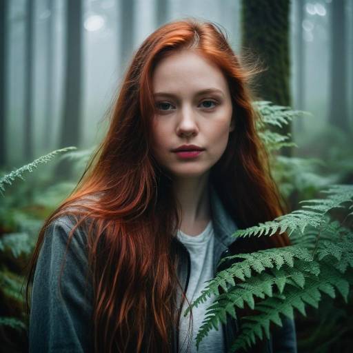 Portrait of Redhead Woman in Forest