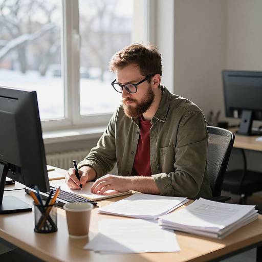 Man Working in Cozy Sunlit Office