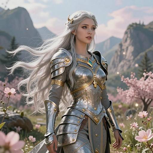 Digital Artwork of Freyja in Silver Armor