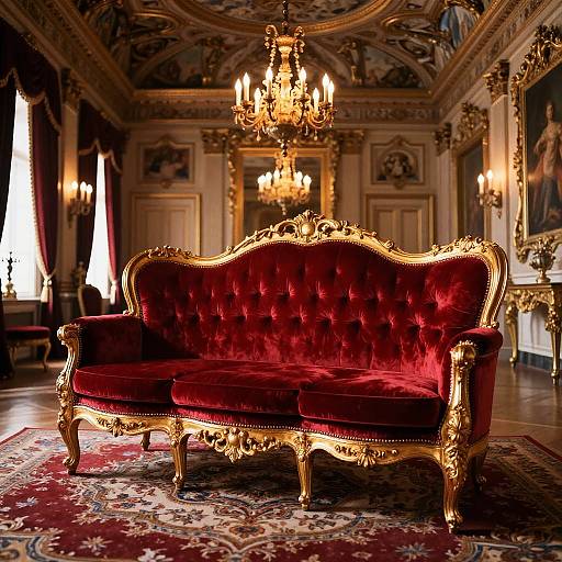 Elegant Baroque Red Velvet Sofa