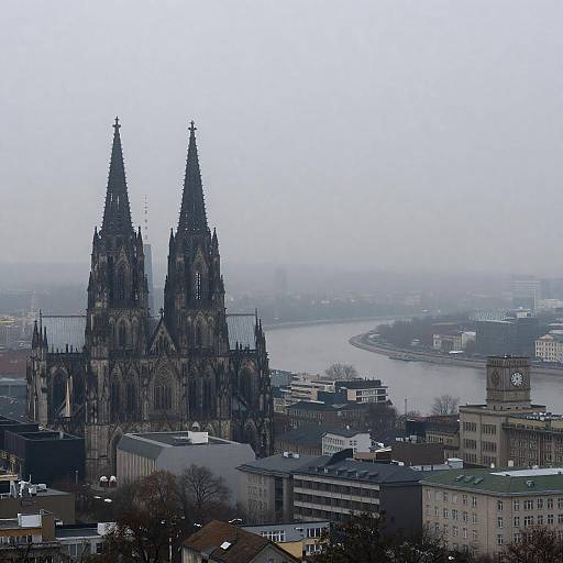 Mysterious Foggy Cityscape with Gothic Church