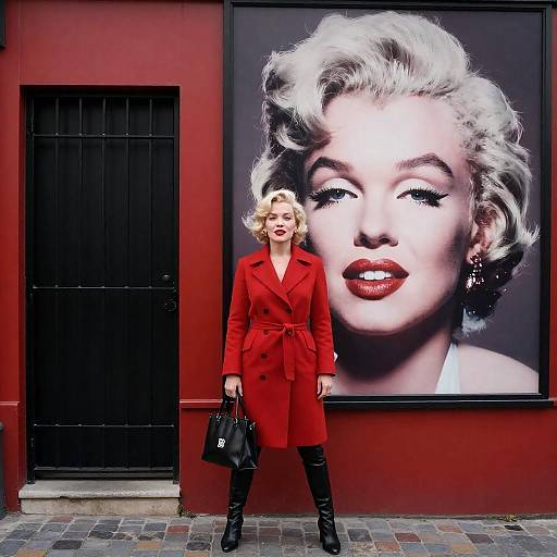 Blonde Woman in Front of Monroe Billboard