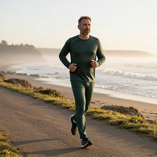 Bearded Man Jogging Coastal Sunrise