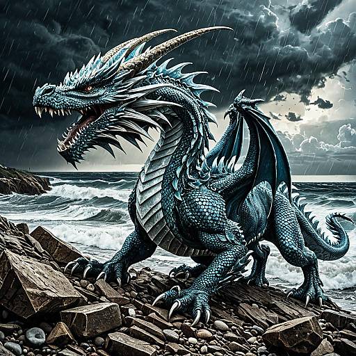 Crystal Dragon on Stormy Seashore