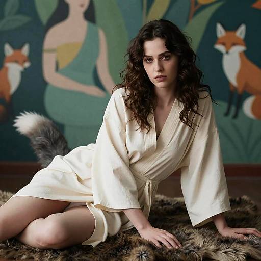 Ethereal Woman on Fur with Mural