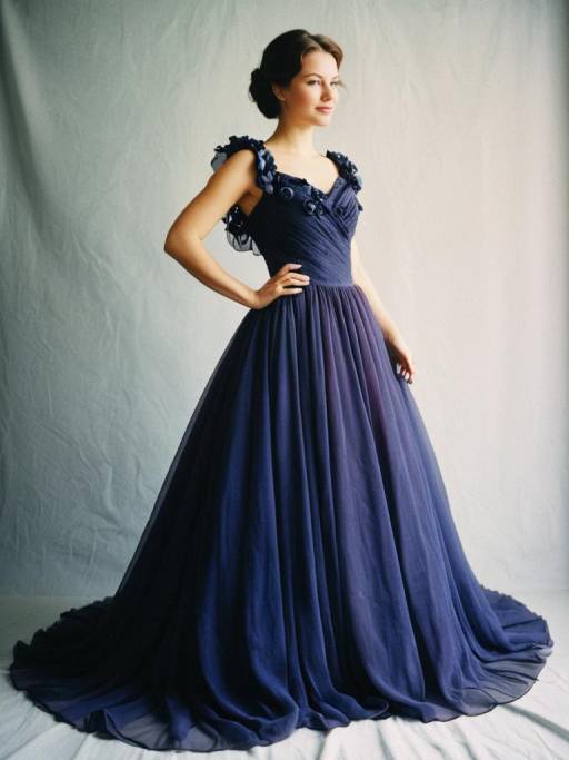 Woman in Elegant Blue Chiffon Gown