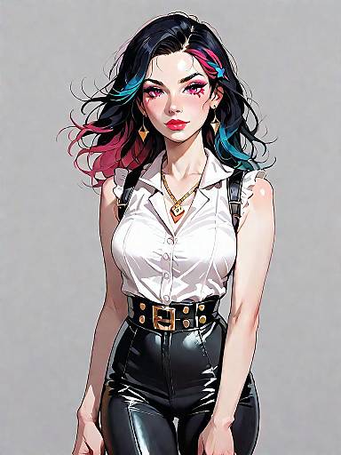 Chic Woman with Colorful Hair and Leather Leggings