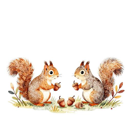 Playful Squirrels Autumn Fabric Design