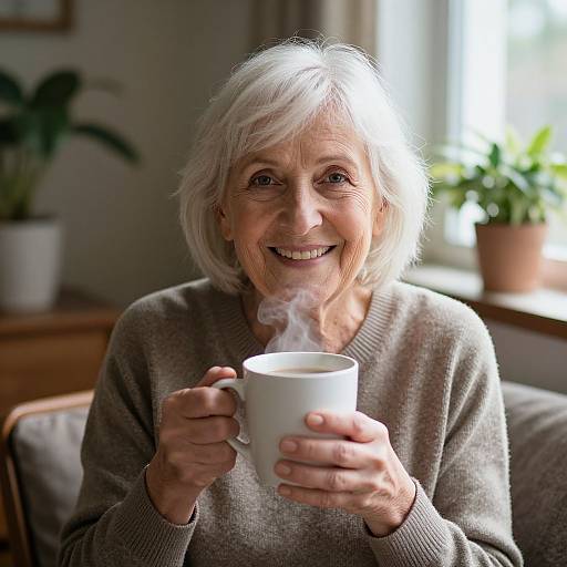 Warm Elderly Woman with Mug