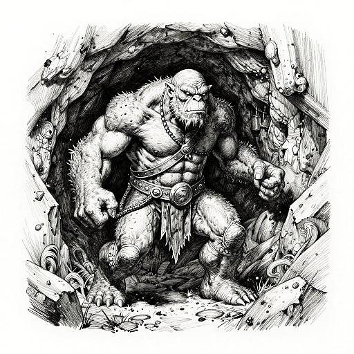 Cave Troll Brute Pen and Ink Art
