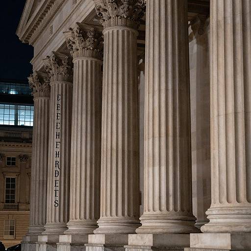 Classical Pillars Against a Modern Cityscape