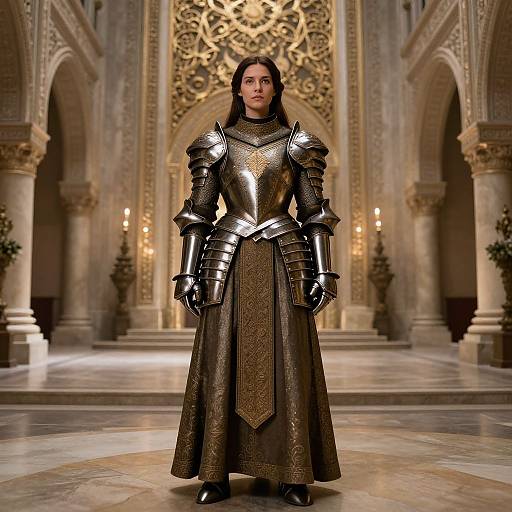 Woman in Ornate Armor in Ancient Palace