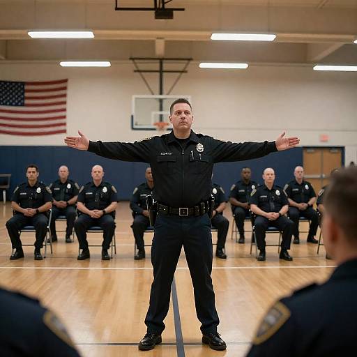 Police Officer Leading Training in Gymnasium