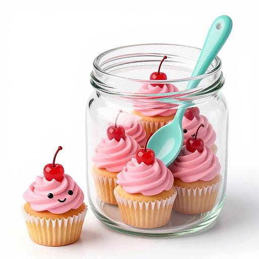 Cute Pink Frosted Cupcakes in Jar