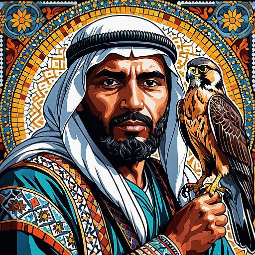 Middle Eastern Falconer Mosaic Portrait