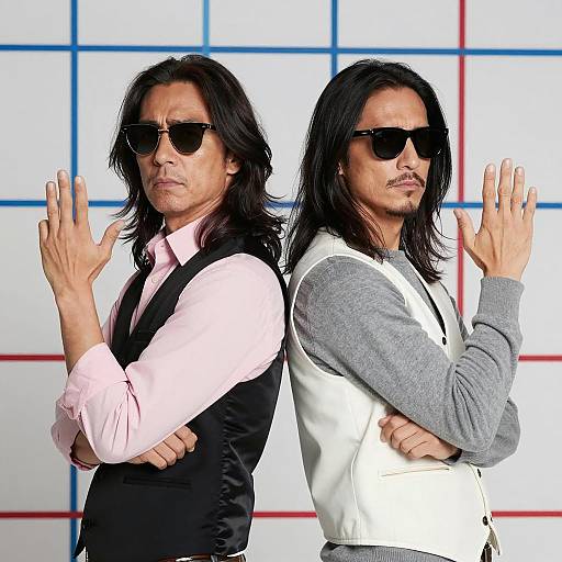 Stylish Duo in a Colorful Grid