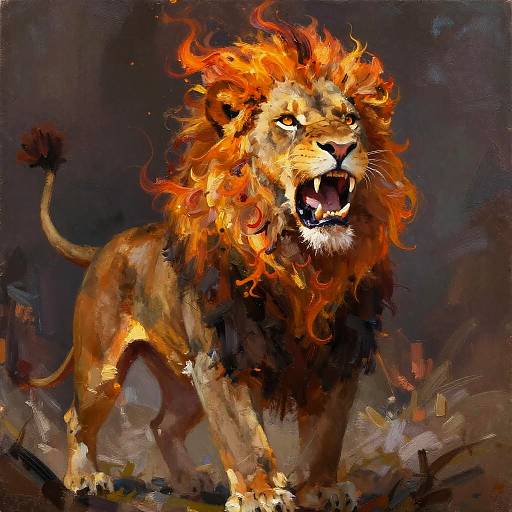 Mythical Flaming Mane Lion Roar