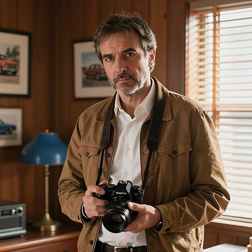 Serious Middle-aged Man with Camera