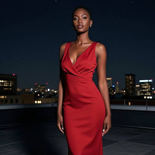 Elegant Black Woman Rooftop Night