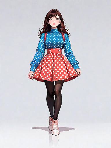 Stylish Woman in Polka Dot Dress and Tights