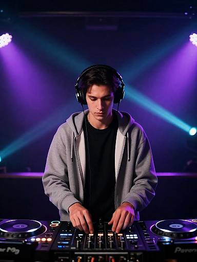 Focused DJ in Purple Cyan Nightclub