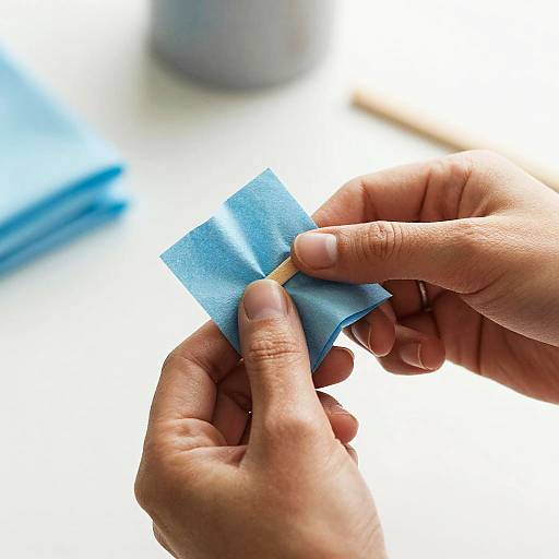 Hands Folding Blue Tissue Paper