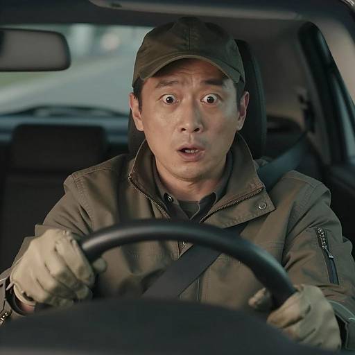 Shocked Man Driving Car at Night