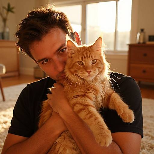 Tender Moment with Orange Maine Coon