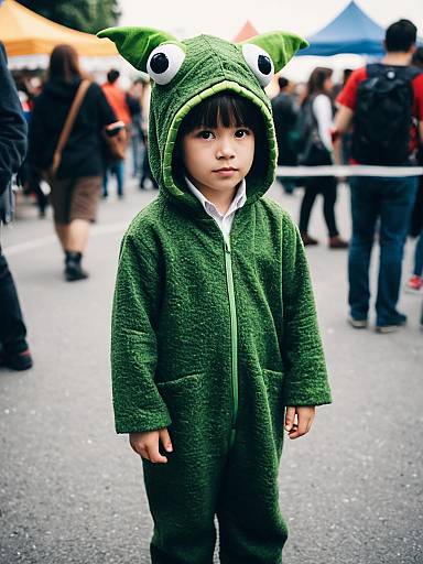 Child in Green Pascal Costume at Festival