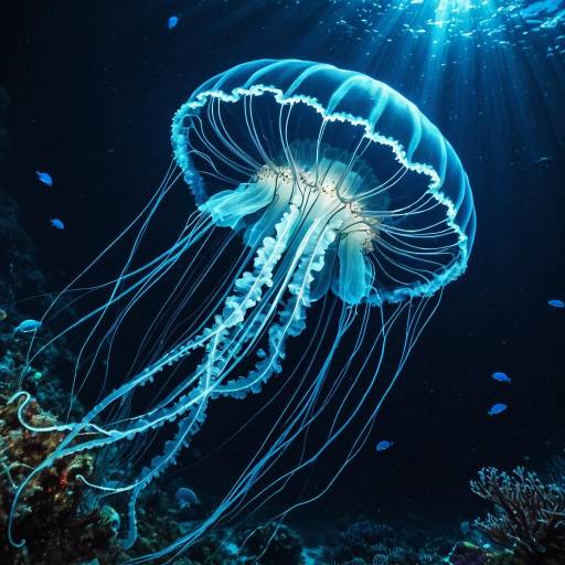 Ethereal Bioluminescent Jellyfish in Ocean Ethereal Bioluminescent Jellyfish in Ocean