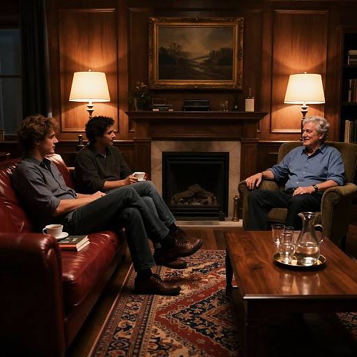 Warm Evening Conversation in Cozy Living Room