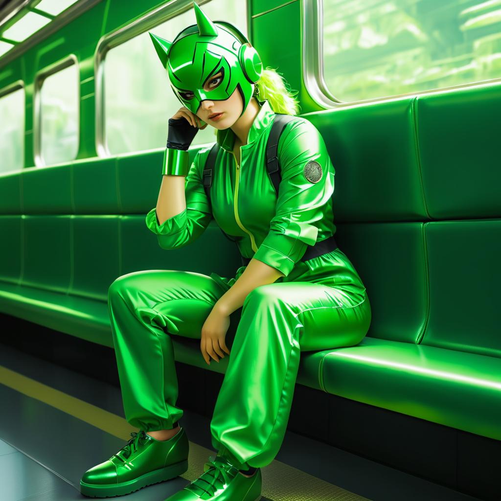 Fierce Green Warrior on a Train