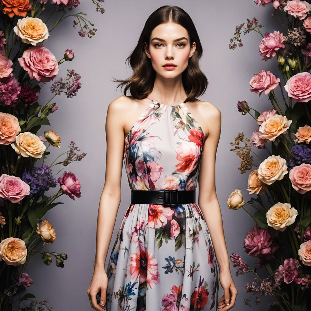 Vibrant Fashionista in Floral Bodycon Shoot