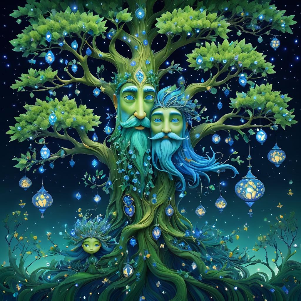 Whimsical Tree and Wise Sage Portrait