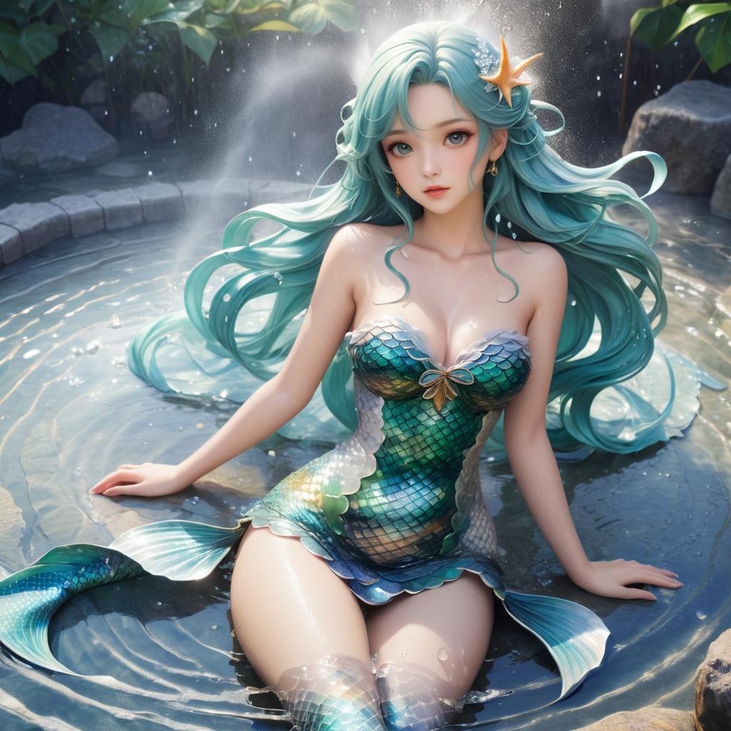 Sultry Mermaid in a Hot Spring