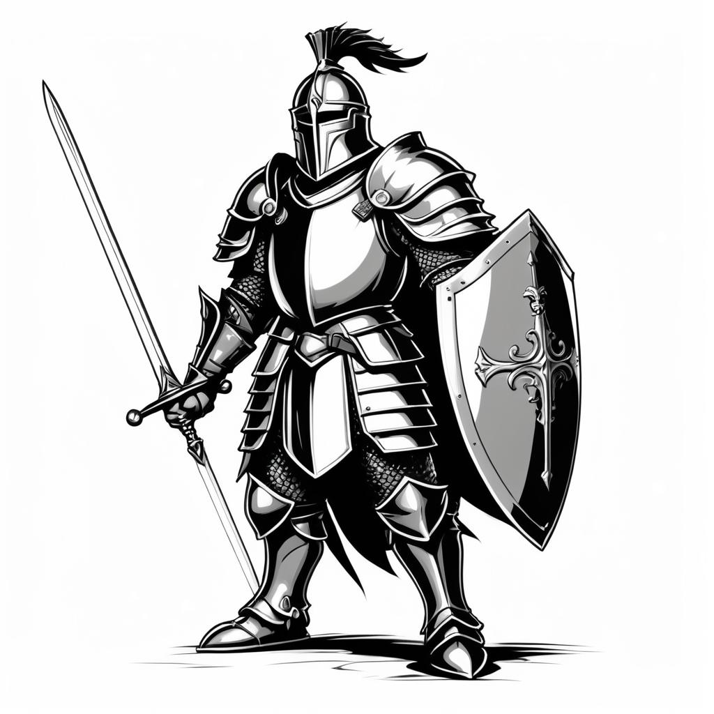 Exaggerated Caricature of a Heroic Knight